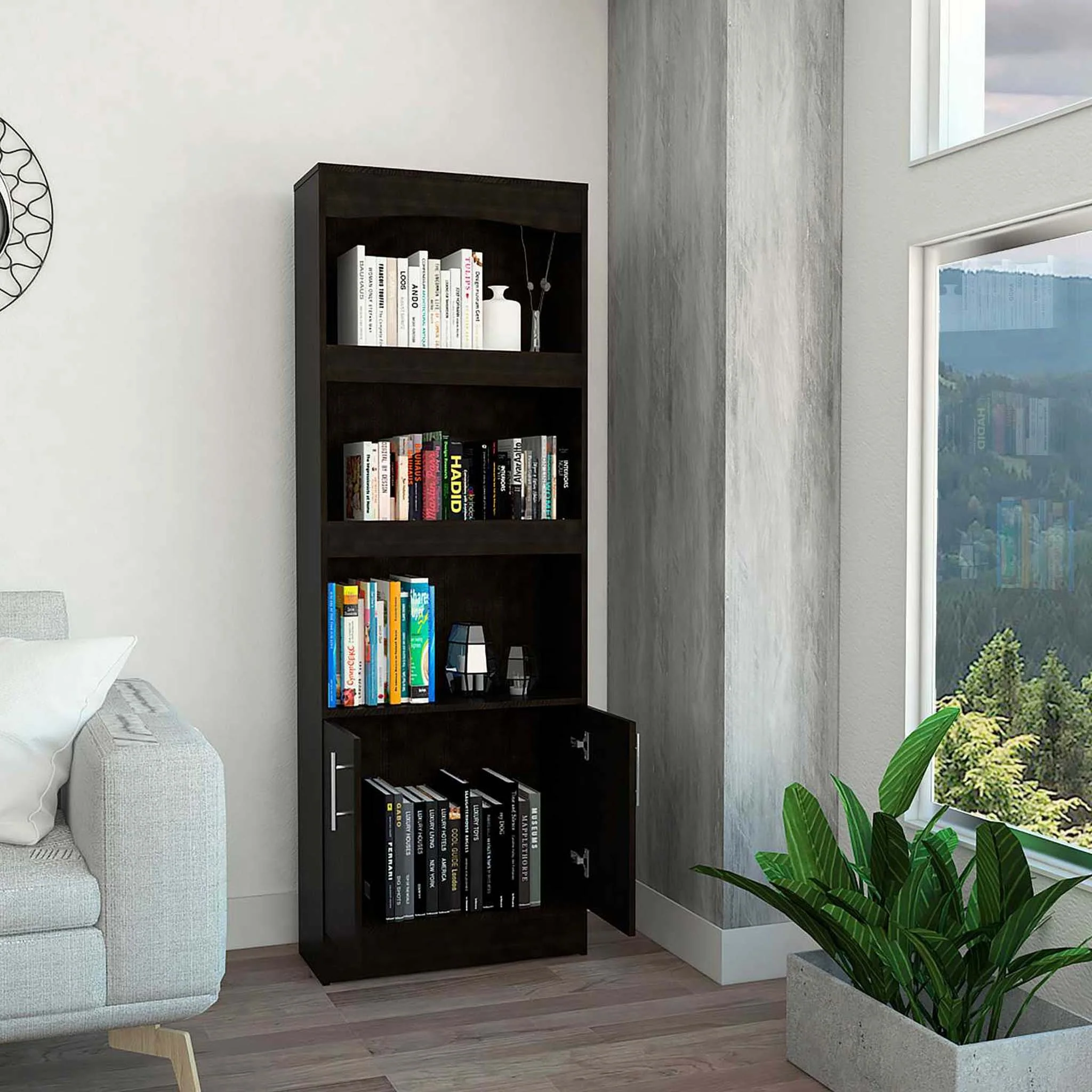 Catarina Black Bookcase Cabinet By Homeroots - Image 4