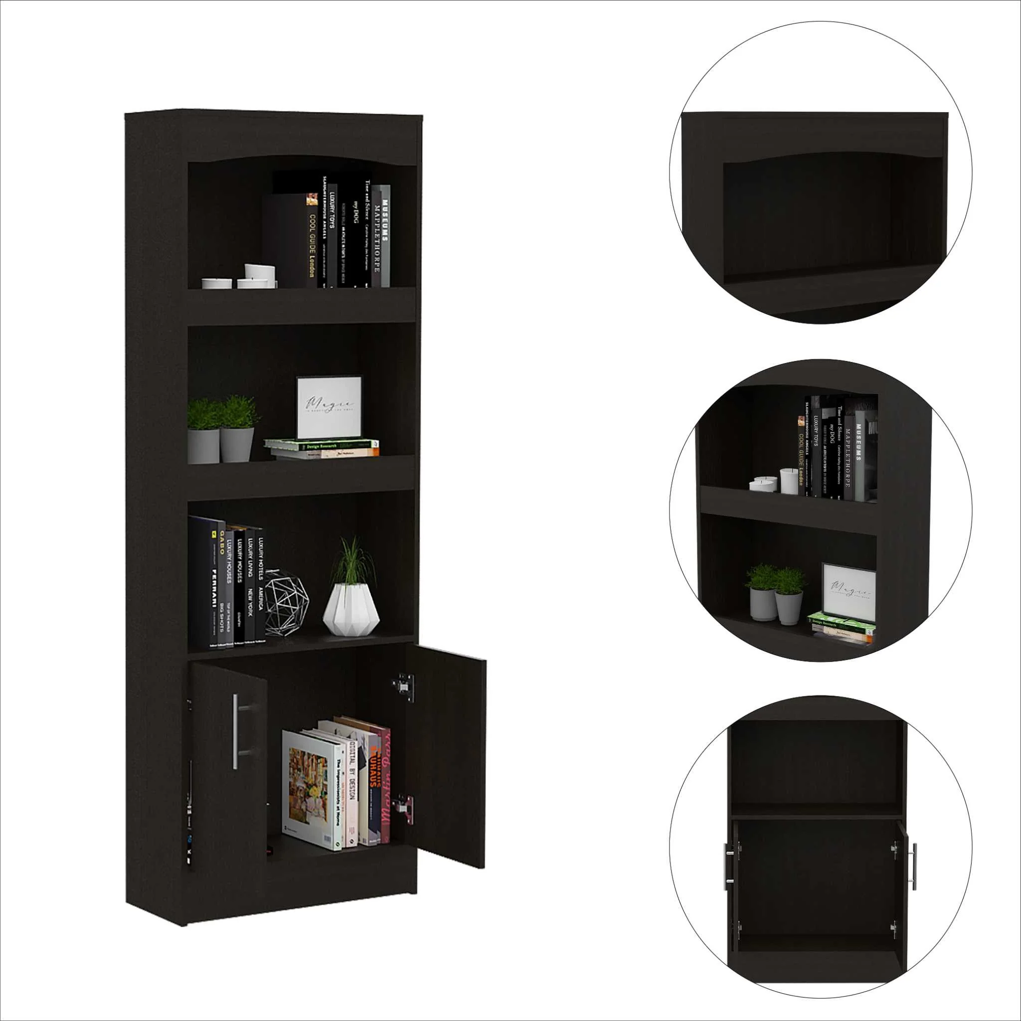Catarina Black Bookcase Cabinet By Homeroots - Image 5