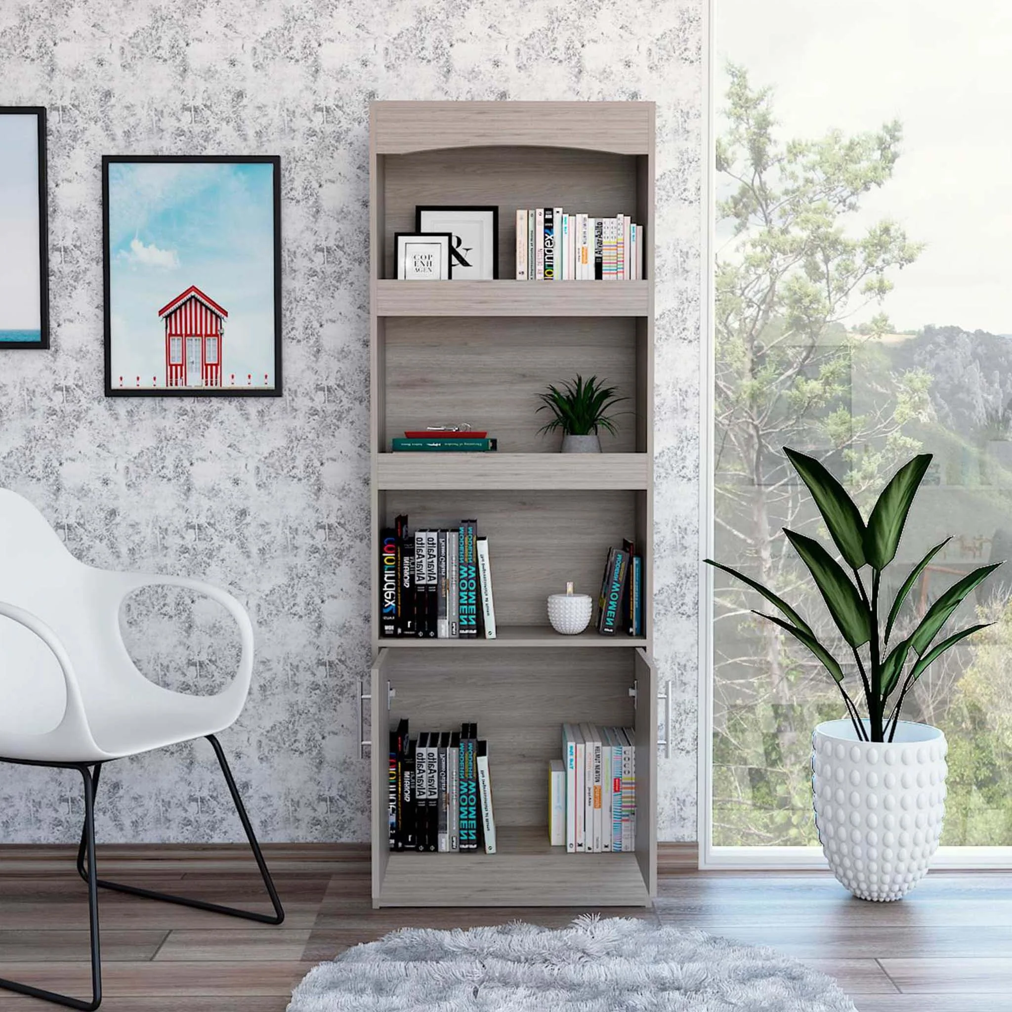 Catarina Light Gray Bookcase Cabinet By Homeroots - Image 4
