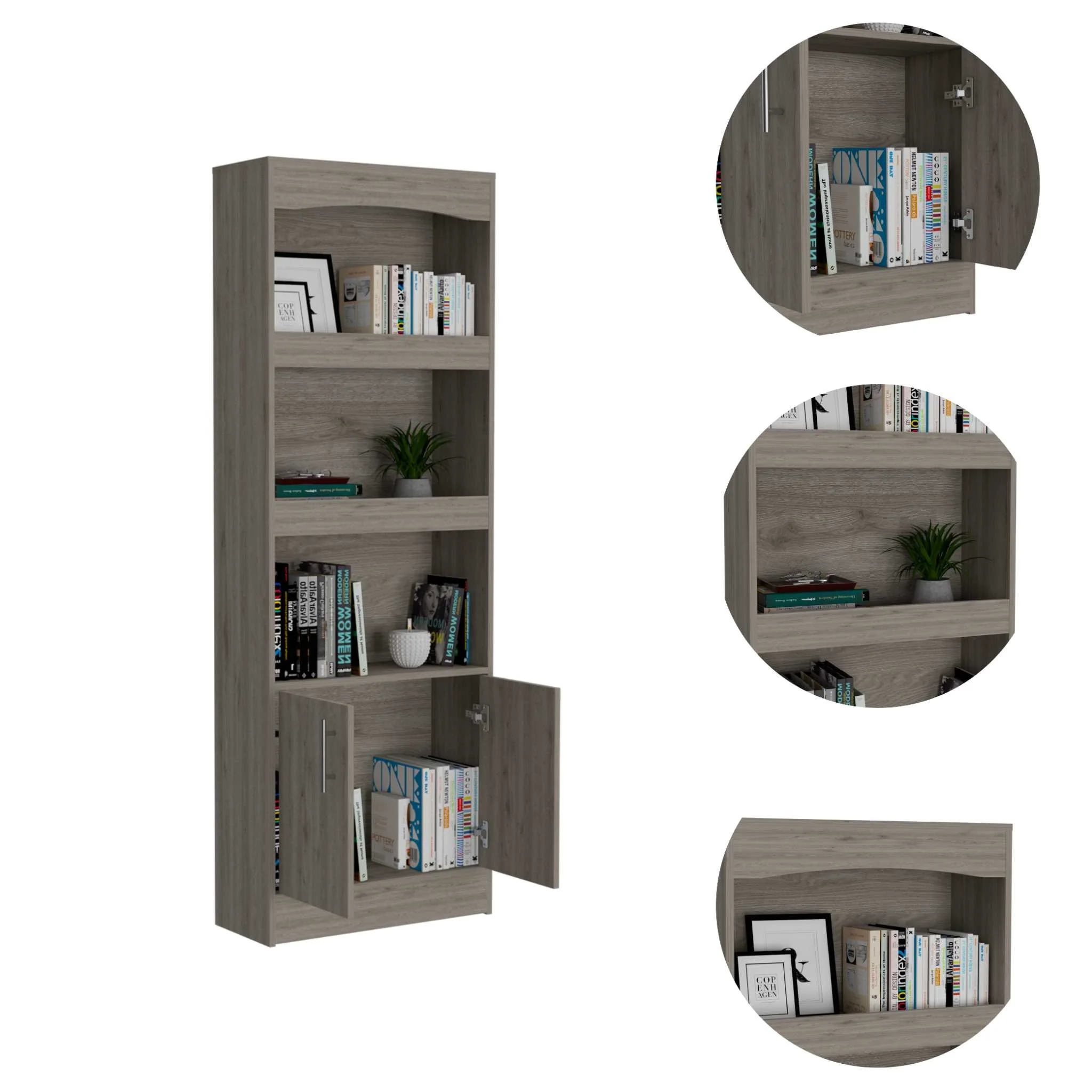 Catarina Light Gray Bookcase Cabinet By Homeroots - Image 5