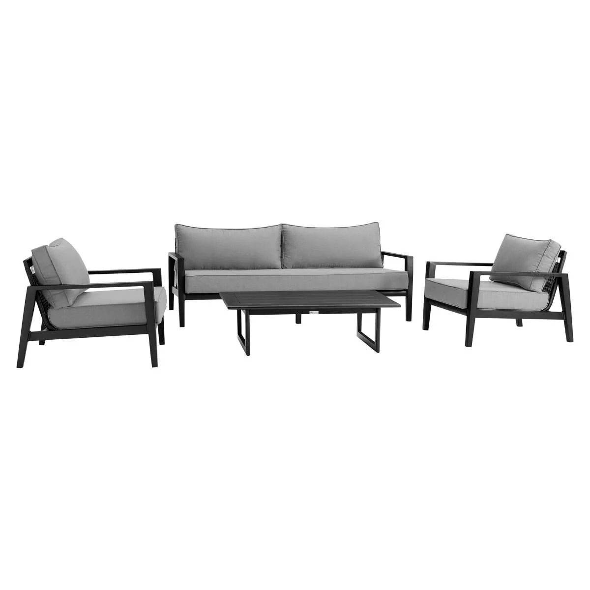 4 Piece Black Aluminum Outdoor Seating Set with Dark Gray Cushions - Cayman Collection By Armen Living - Image 2