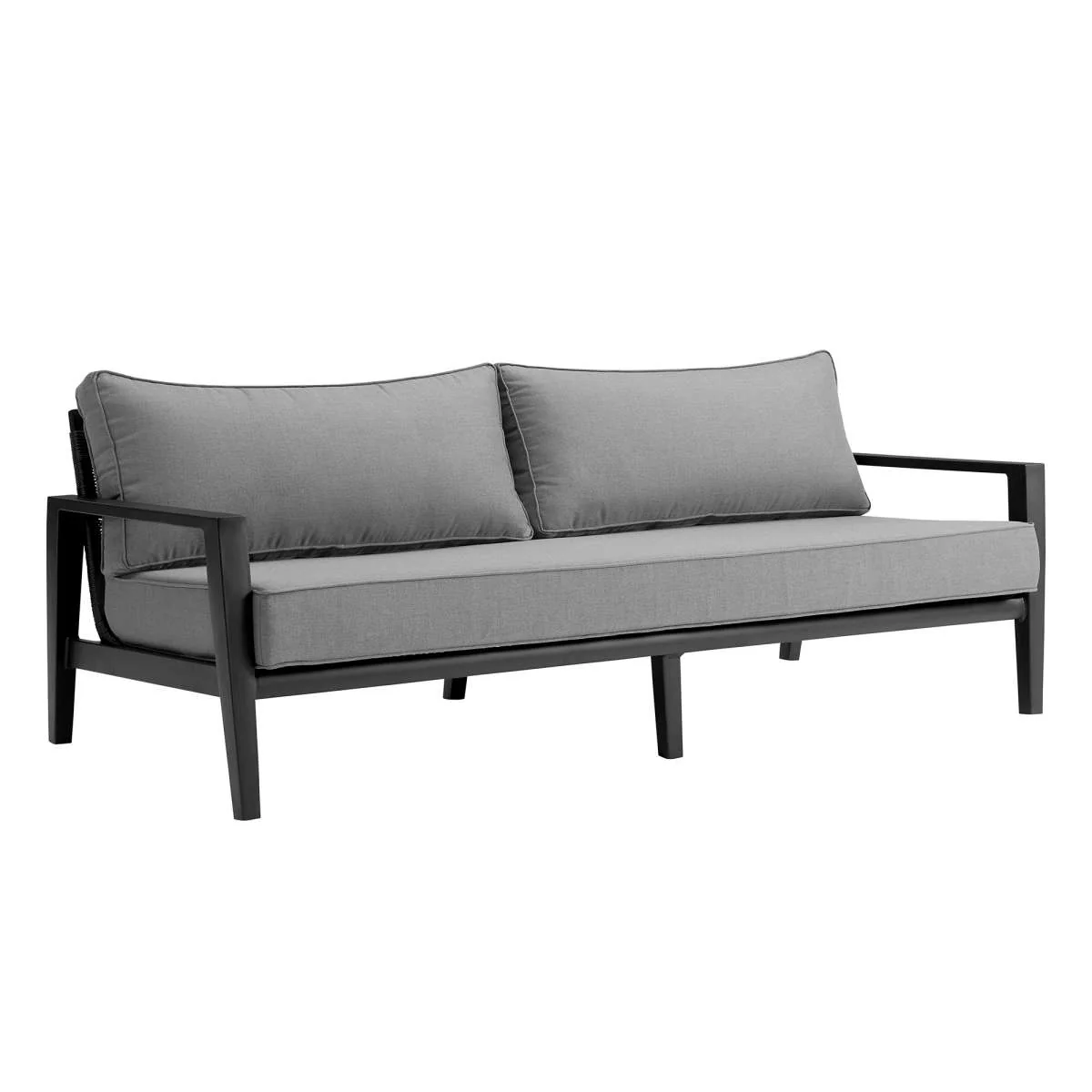 4 Piece Black Aluminum Outdoor Seating Set with Dark Gray Cushions - Cayman Collection By Armen Living - Image 3