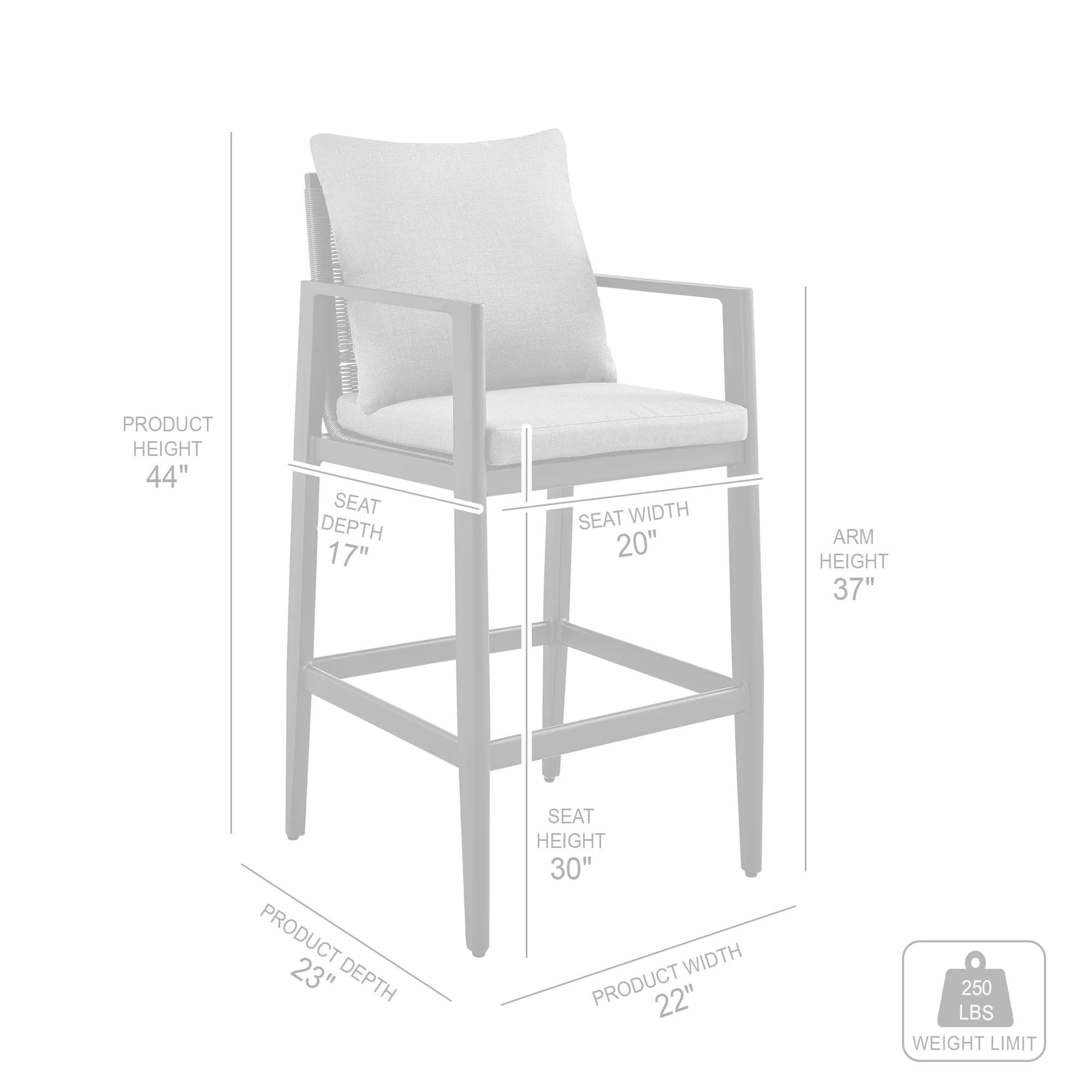 Cayman Outdoor Patio 5-Piece Bar Table Set in Aluminum with Gray Cushions By Armen Living - Image 10