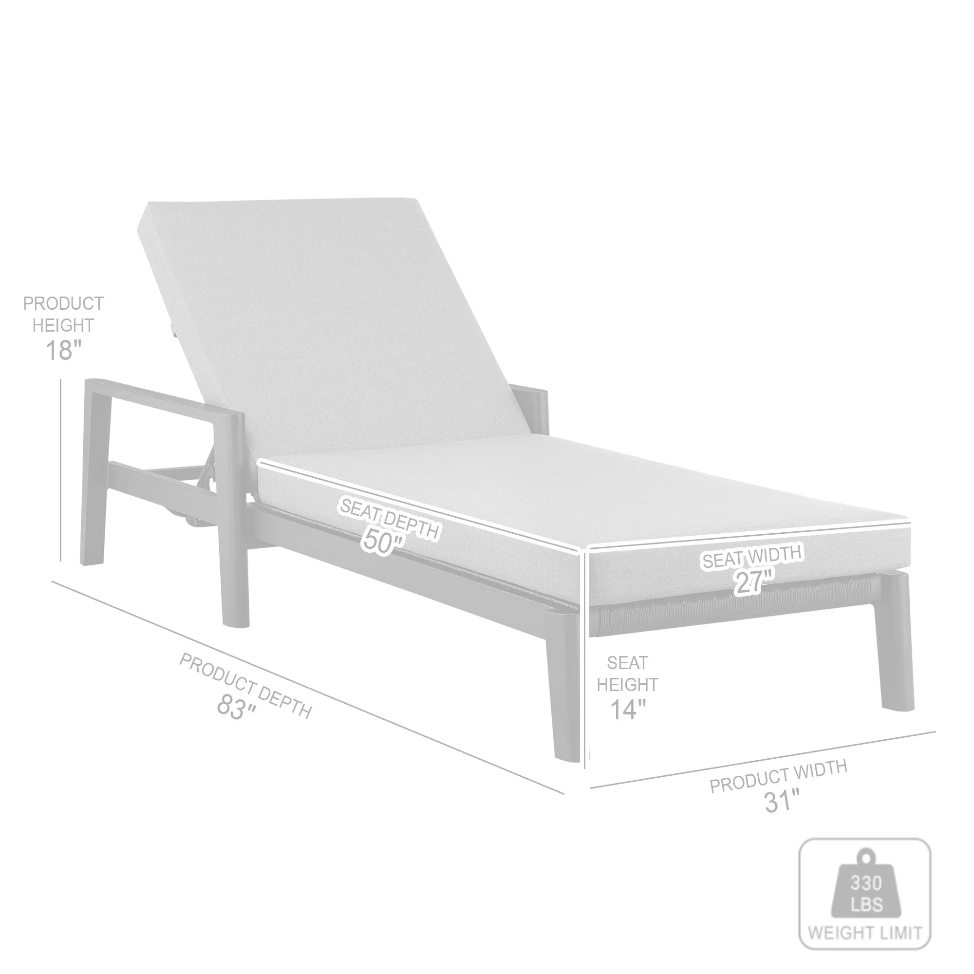 Cayman Outdoor Patio Adjustable Chaise Lounge Chair in Aluminum with Gray Cushions By Armen Living - Image 10