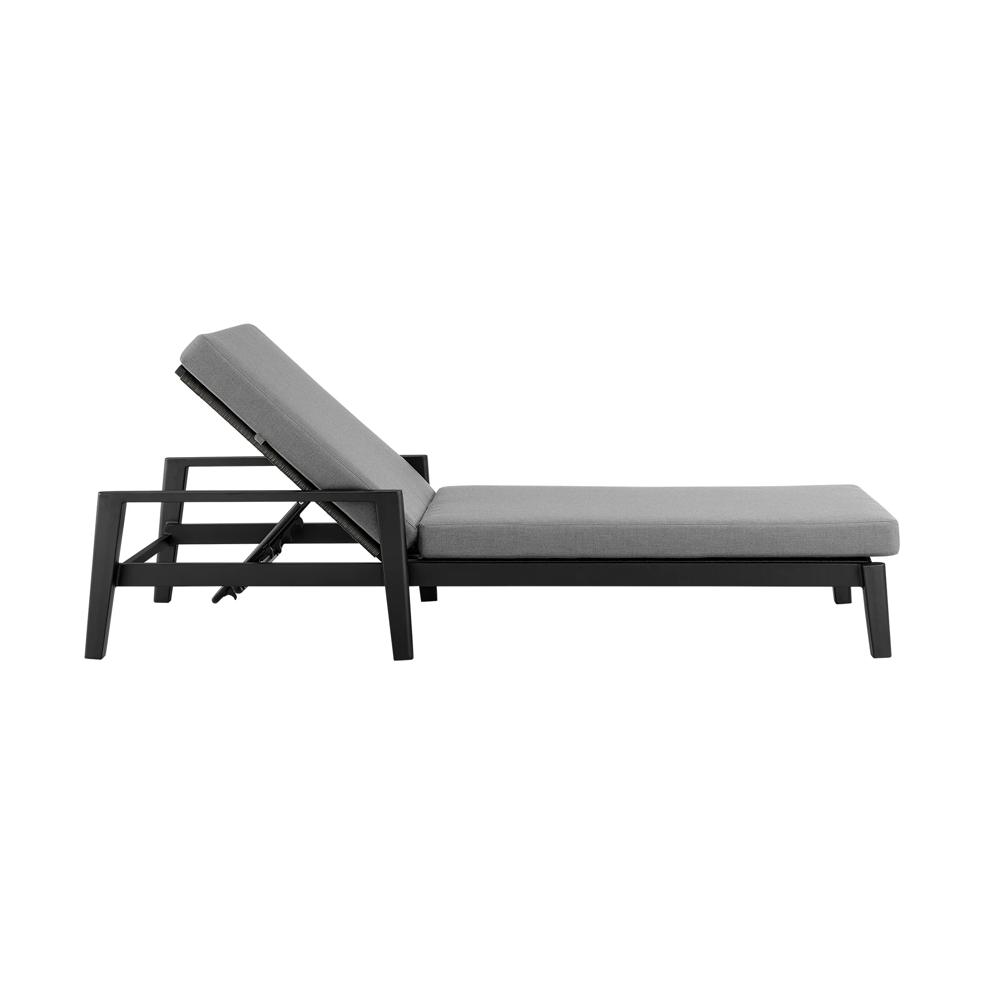 Cayman Outdoor Patio Adjustable Chaise Lounge Chair in Aluminum with Gray Cushions By Armen Living - Image 4