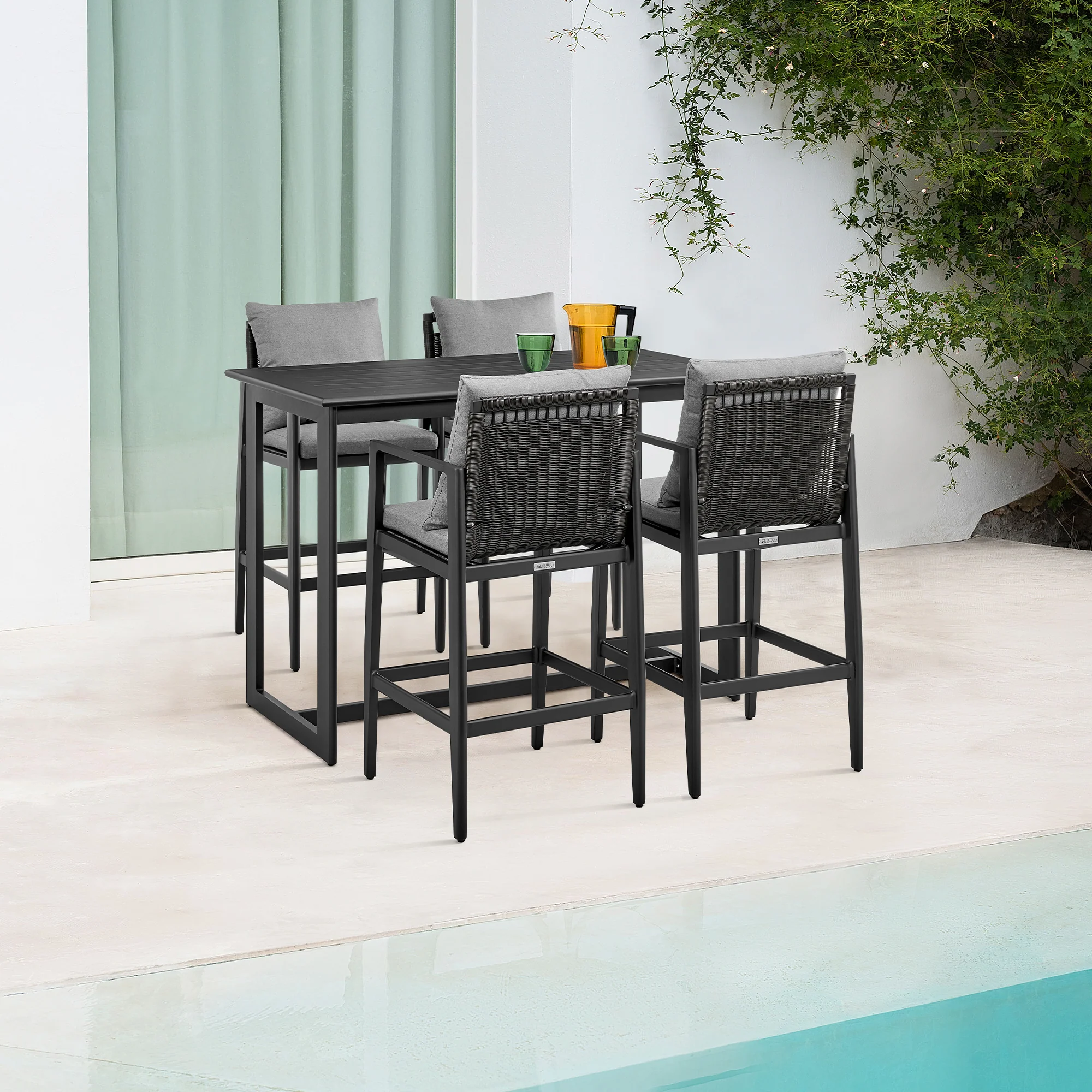 Cayman Outdoor Patio Counter Height Bar Stool in Aluminum with Gray Cushions By Armen Living - Image 2