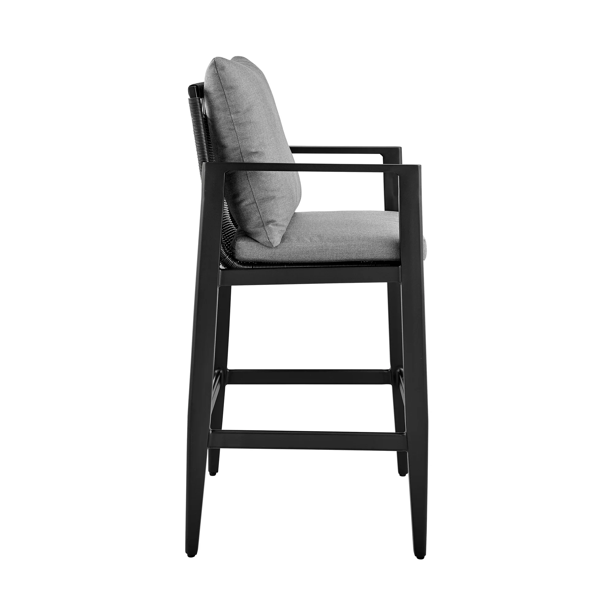 Cayman Outdoor Patio Counter Height Bar Stool in Aluminum with Gray Cushions By Armen Living - Image 5