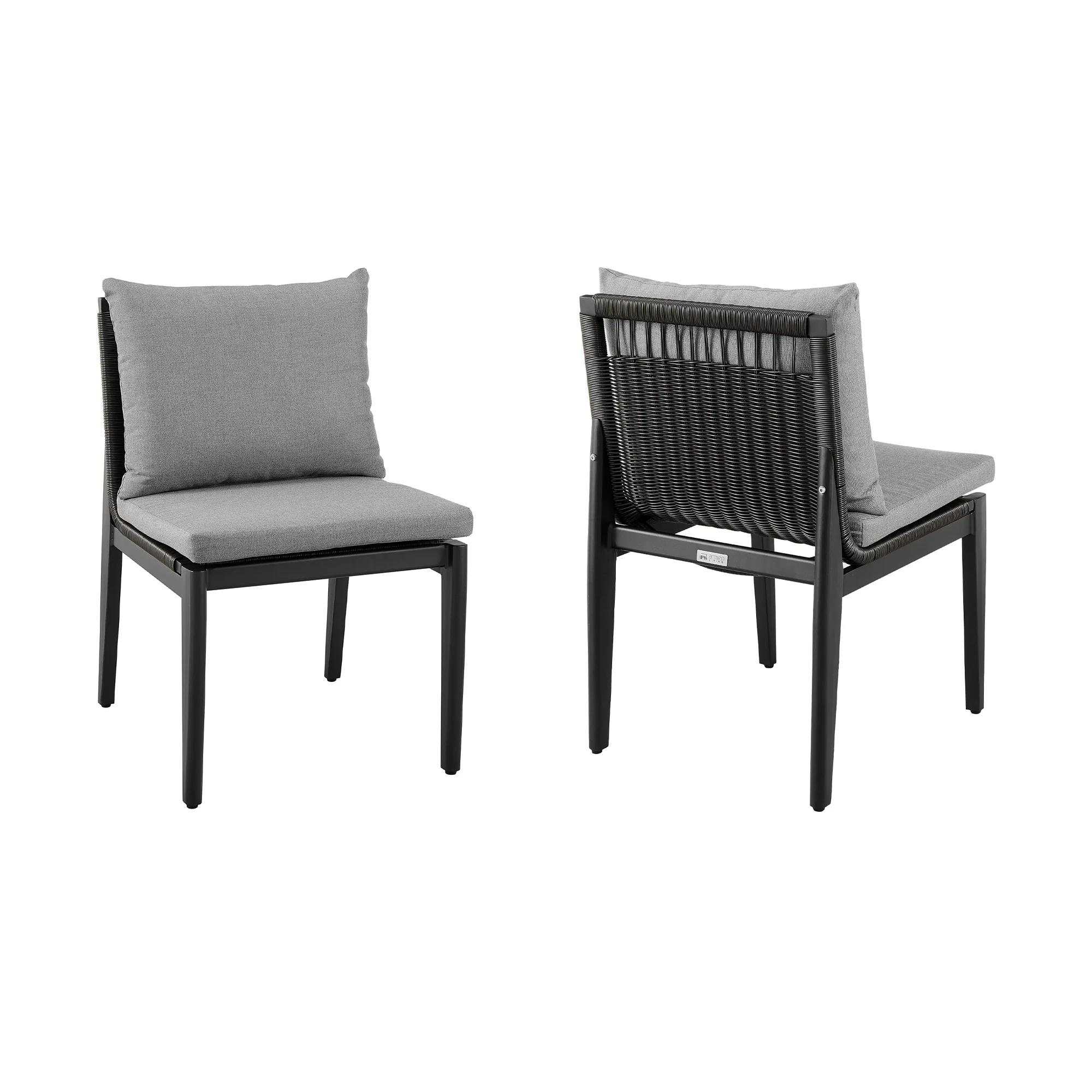 Cayman Outdoor Patio Dining Chairs in Aluminum with Gray Cushions - Set of 2 By Armen Living - Image 3