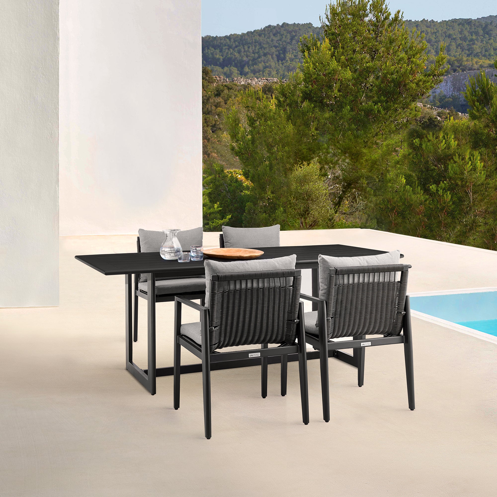 Cayman Outdoor Patio Dining Chairs with Arms in Aluminum with Gray Cushions - Set of 2 By Armen Living - Image 2
