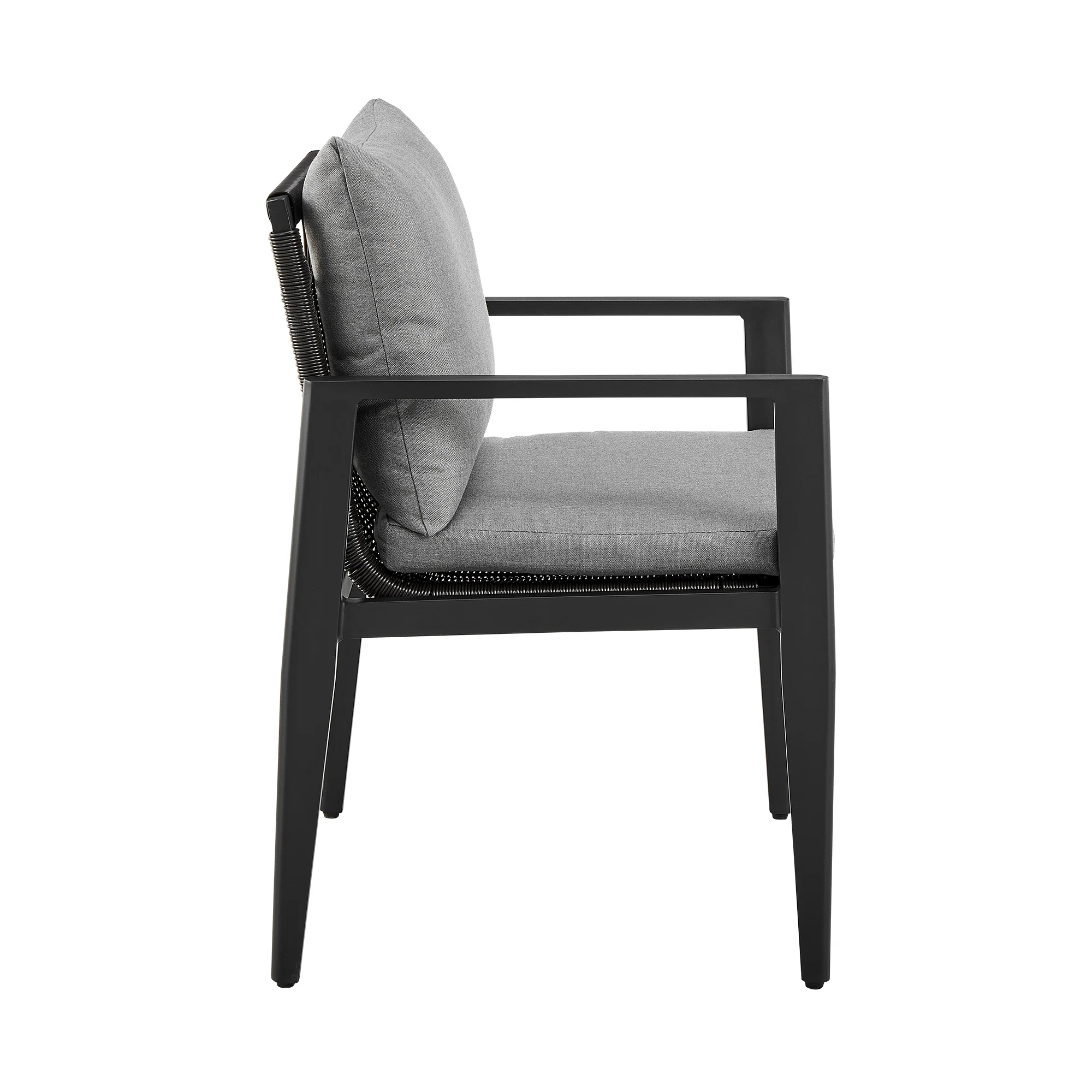 Cayman Outdoor Patio Dining Chairs with Arms in Aluminum with Gray Cushions - Set of 2 By Armen Living - Image 6