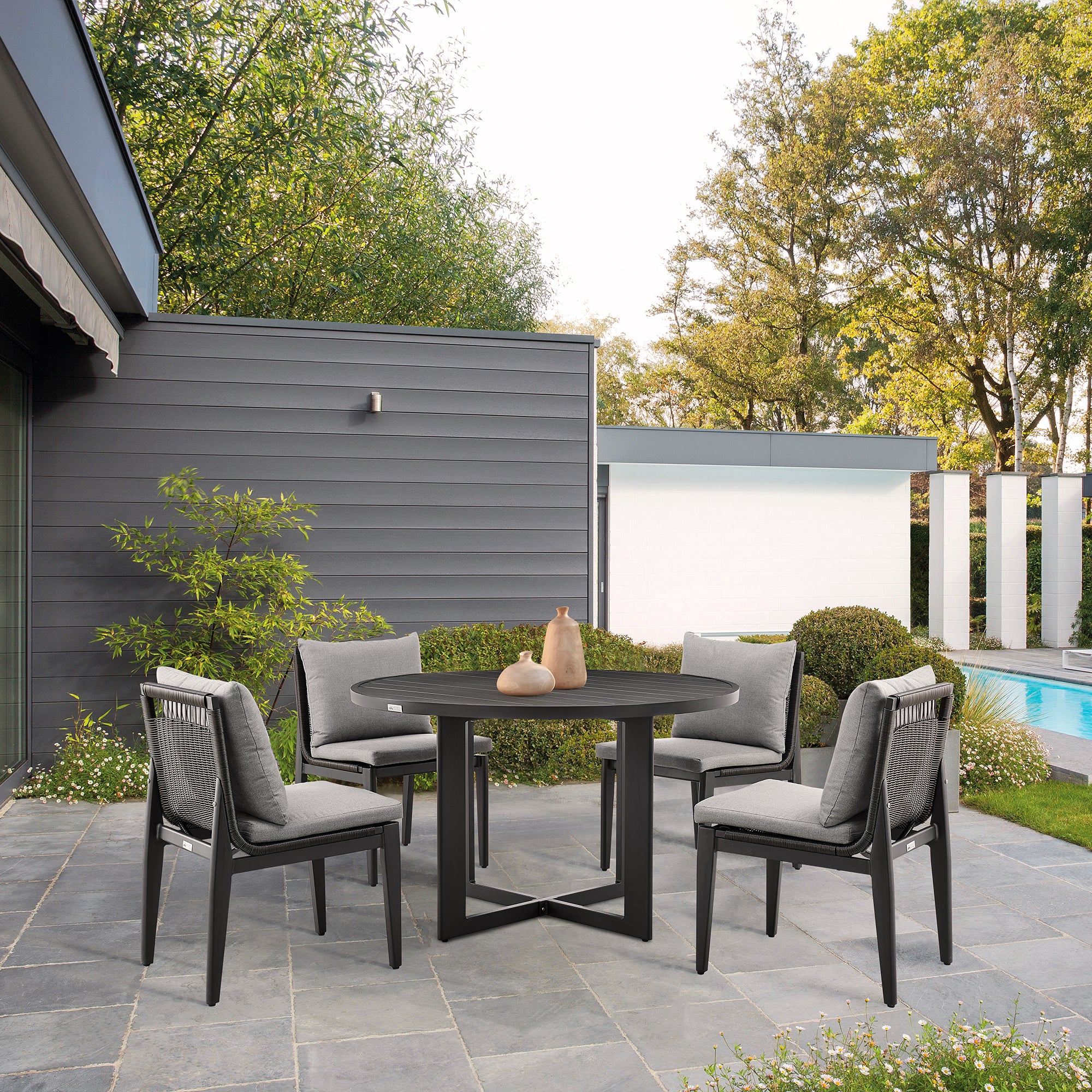 Cayman Outdoor Patio Round Dining Table in Aluminum By Armen Living - Image 2