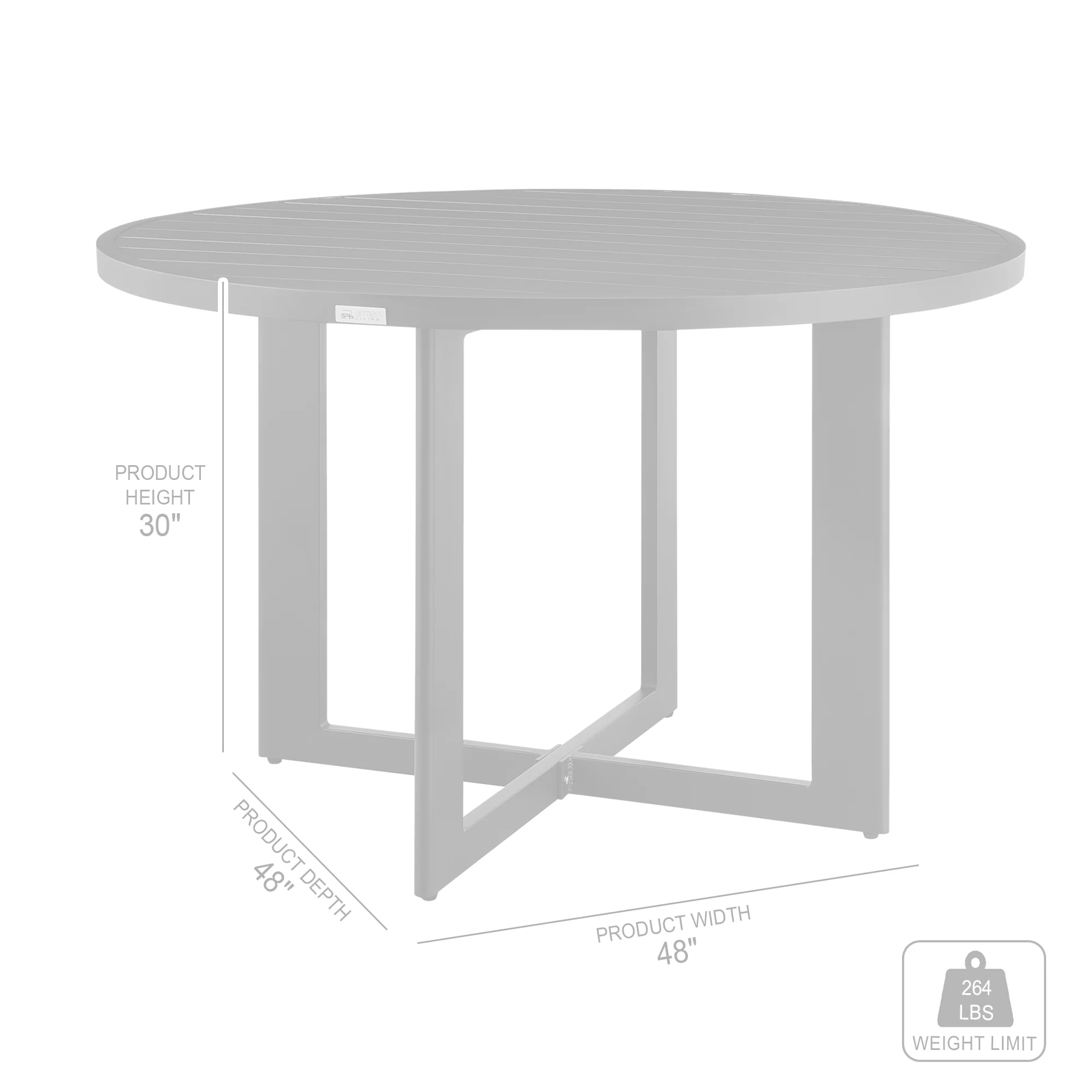 Cayman Outdoor Patio Round Dining Table in Aluminum By Armen Living - Image 9