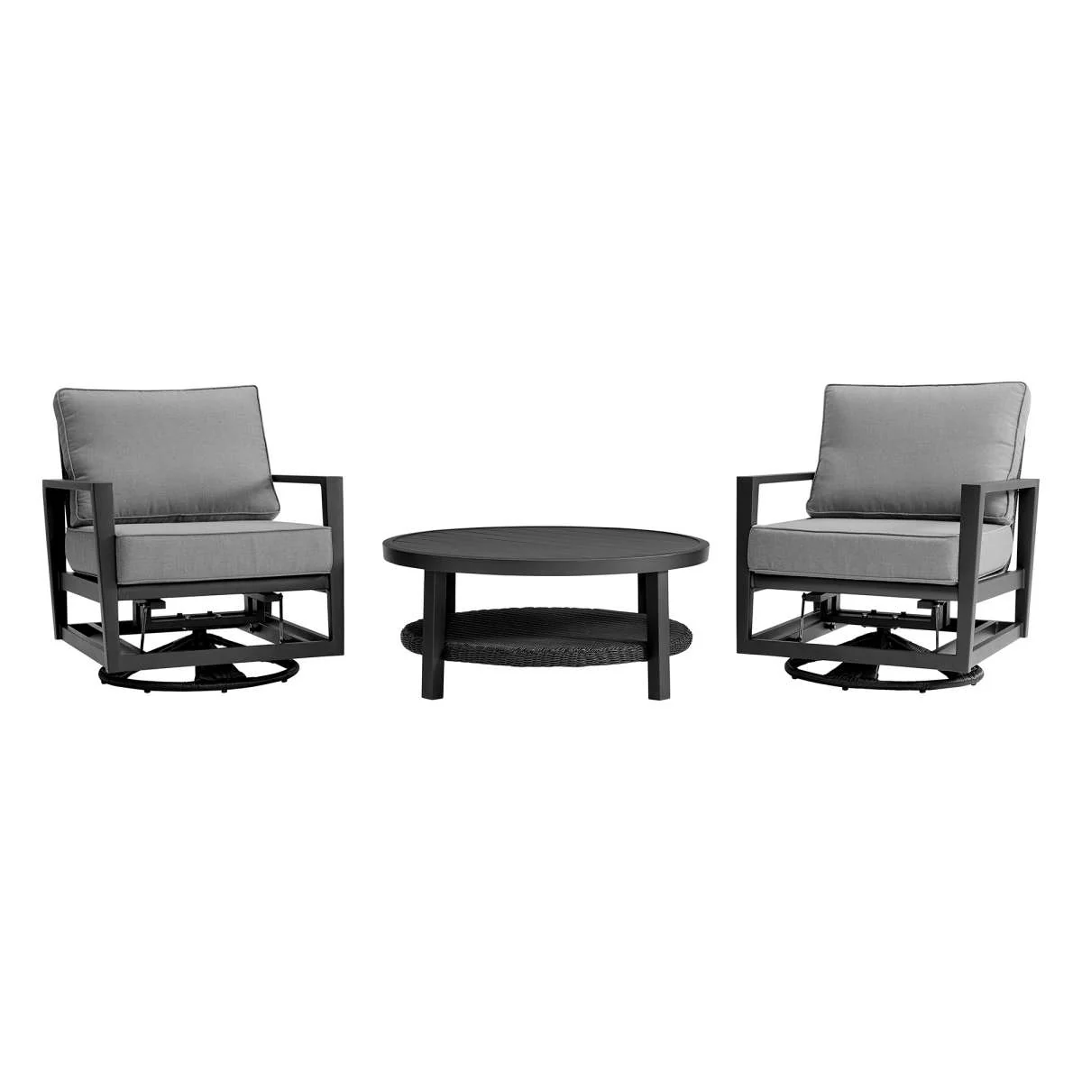 Cayman 3 Piece Black Aluminum Outdoor Seating Set with Dark Gray Cushions By Armen Living - Image 2
