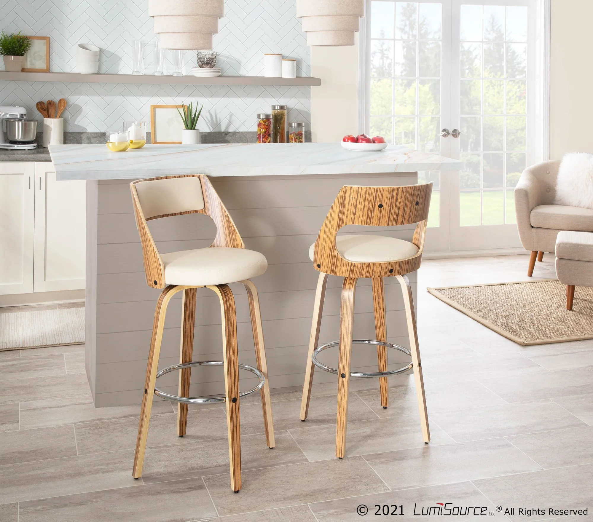 Cecina 30'' Fixed Height Barstool - Set of 2 Cream By LumiSource - Image 7