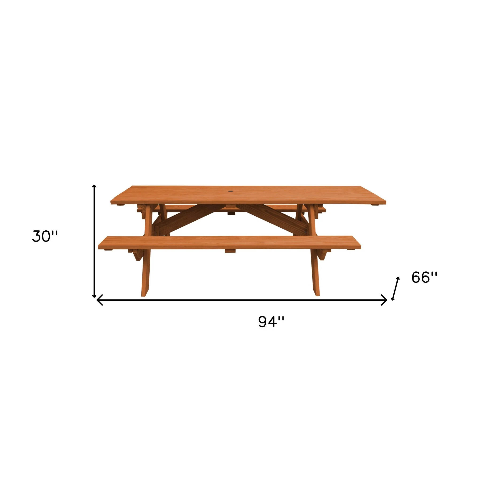 Cedar Chest Solid Wood Outdoor Picnic Table Umbrella Hole By Homeroots - Image 4