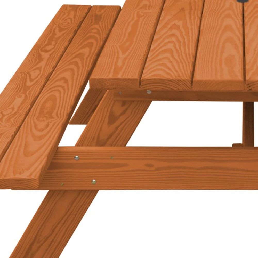 Cedar Chest Solid Wood Outdoor Picnic Table with Umbrella Hole By Homeroots - Image 4