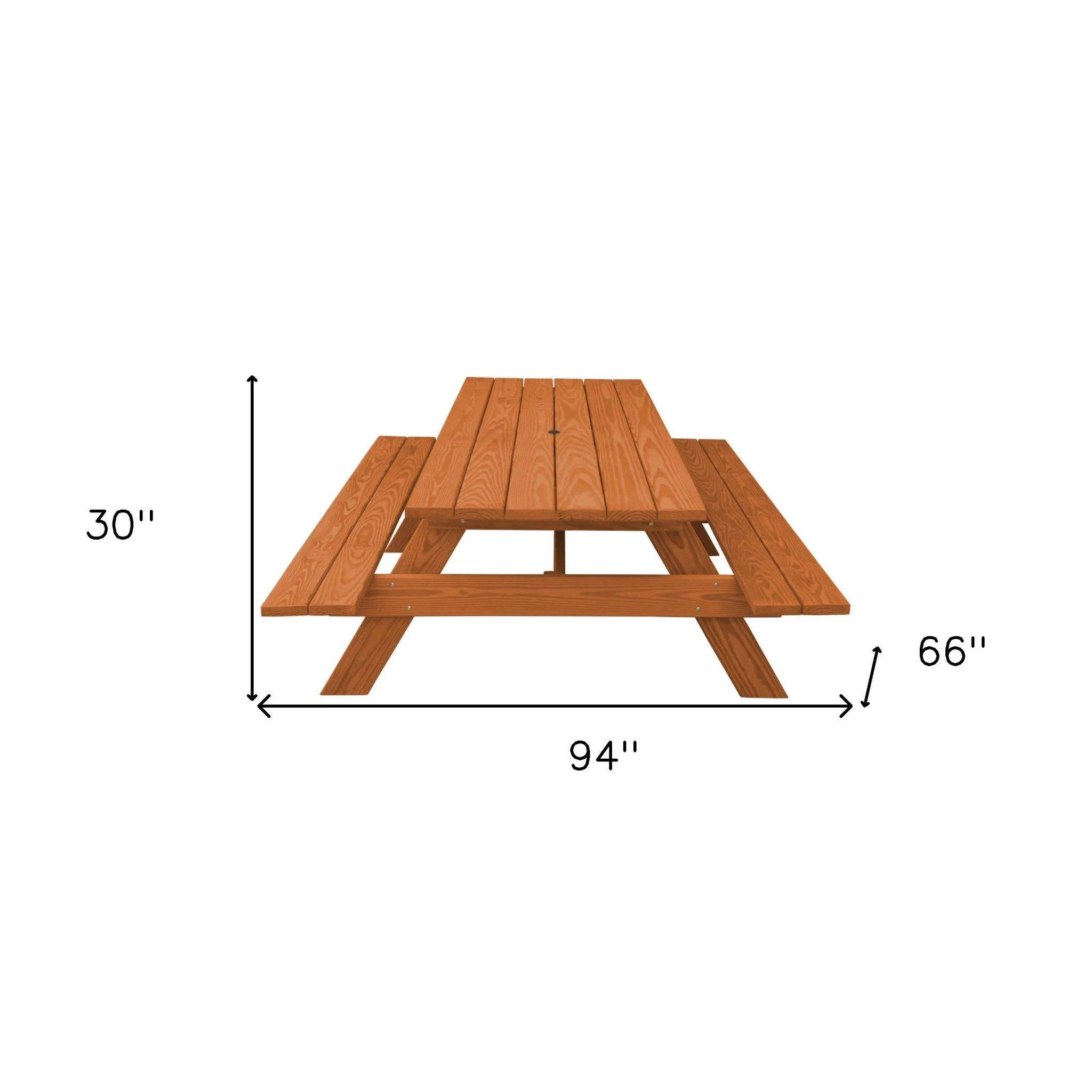 Cedar Chest Solid Wood Outdoor Picnic Table with Umbrella Hole By Homeroots - Image 5