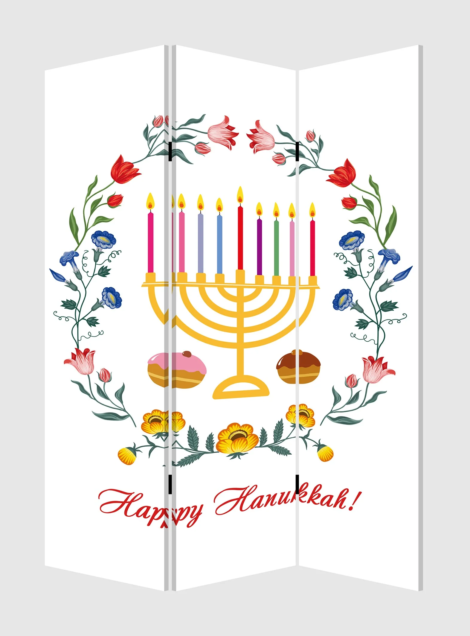 Celebratory Hanukkah Three Panel Room Divider Screen By Homeroots - Image 2