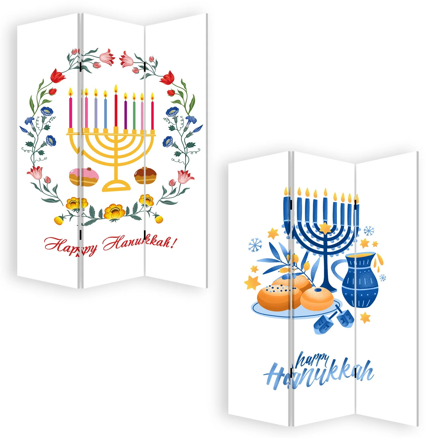Celebratory Hanukkah Three Panel Room Divider Screen By Homeroots - Image 4