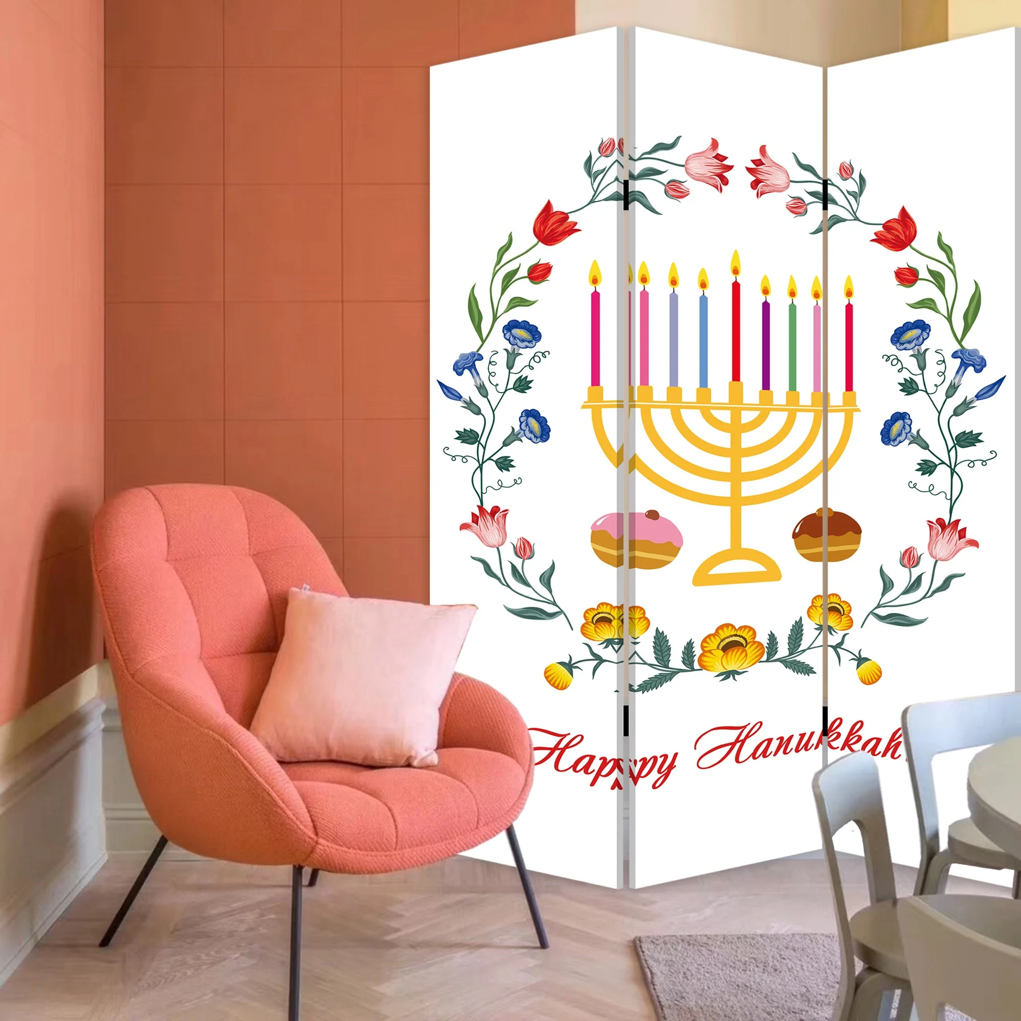 Celebratory Hanukkah Three Panel Room Divider Screen By Homeroots - Image 5