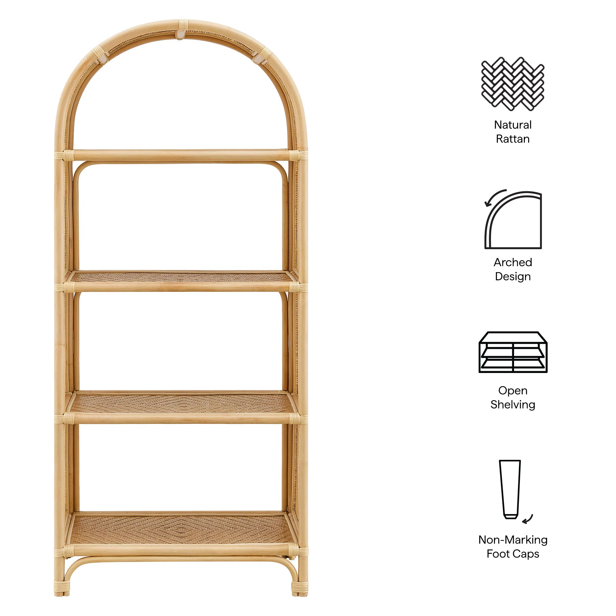 Celeste 67 Inch Tall Arched Natural Rattan Bookshelf by Modway - Image 17