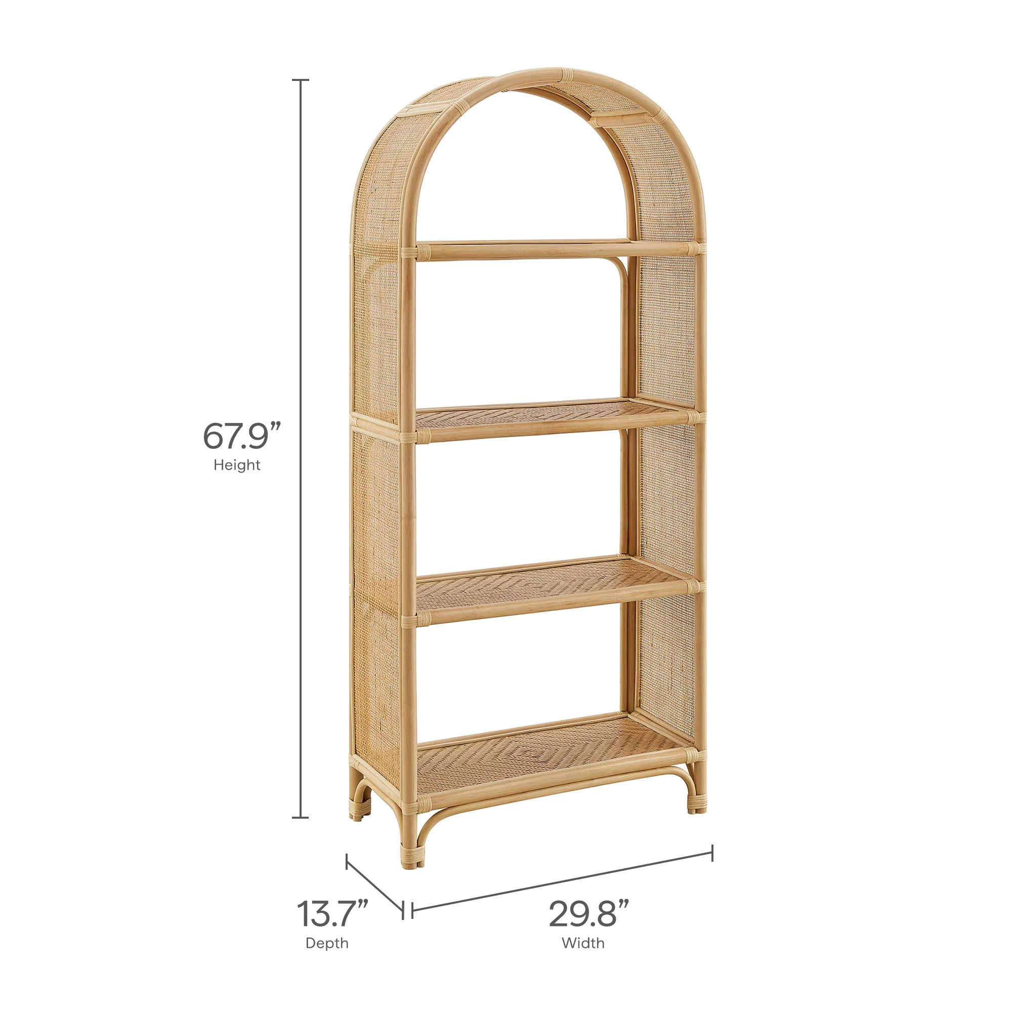 Celeste 67 Inch Tall Arched Natural Rattan Bookshelf by Modway - Image 18