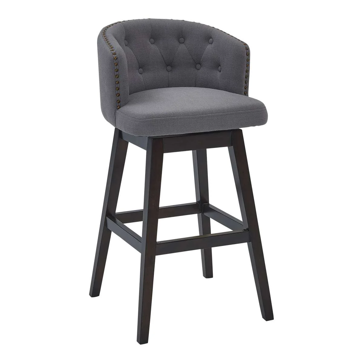 Celine 30" Bar Height Swivel Grey Fabric and Espresso Wood Bar Stool By Armen Living - Image 2