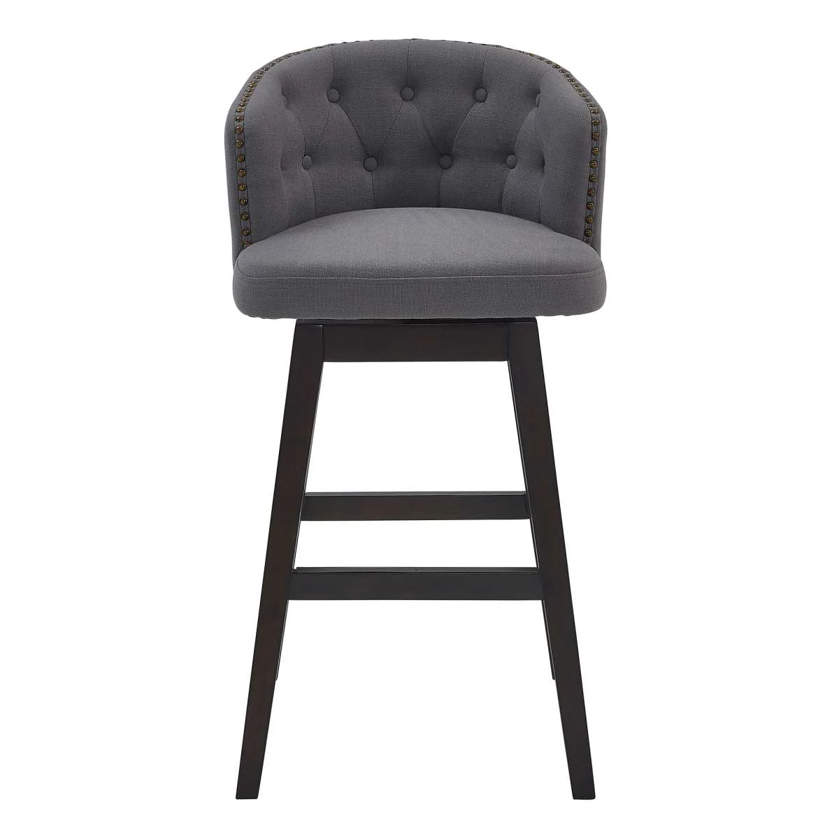 Celine 30" Bar Height Swivel Grey Fabric and Espresso Wood Bar Stool By Armen Living - Image 3