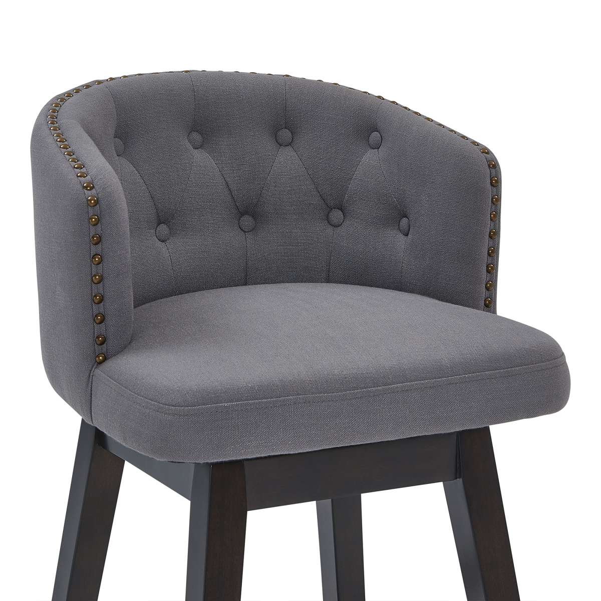 Celine 30" Bar Height Swivel Grey Fabric and Espresso Wood Bar Stool By Armen Living - Image 5