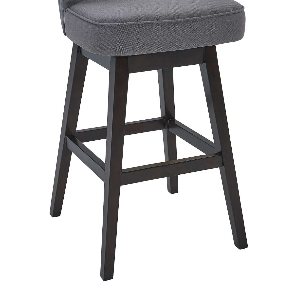 Celine 30" Bar Height Swivel Grey Fabric and Espresso Wood Bar Stool By Armen Living - Image 7