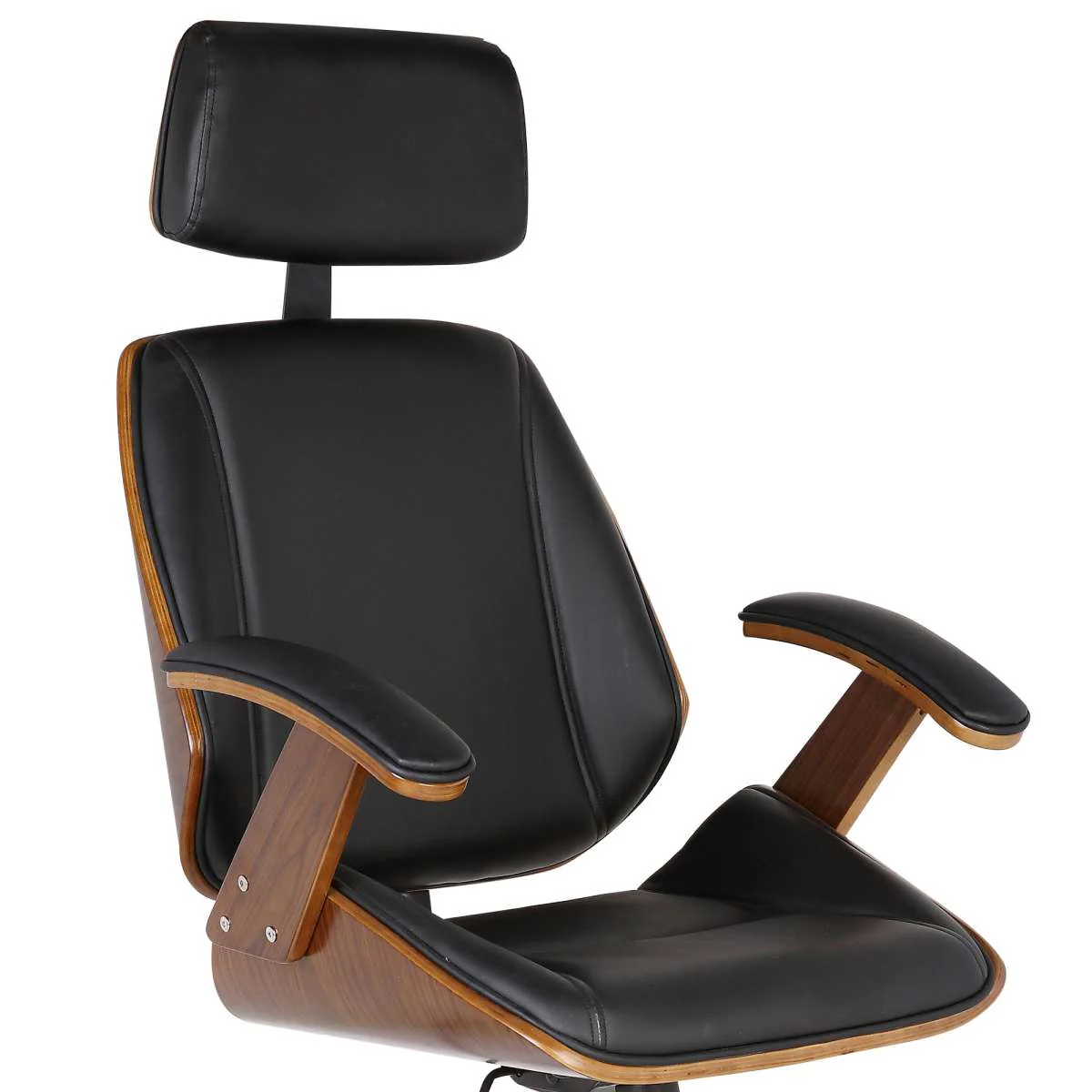 Century Office Chair with Multifunctional Mechanism in Chrome finish with Black Faux Leather and Walnut Veneer Back By Armen Living - Image 3