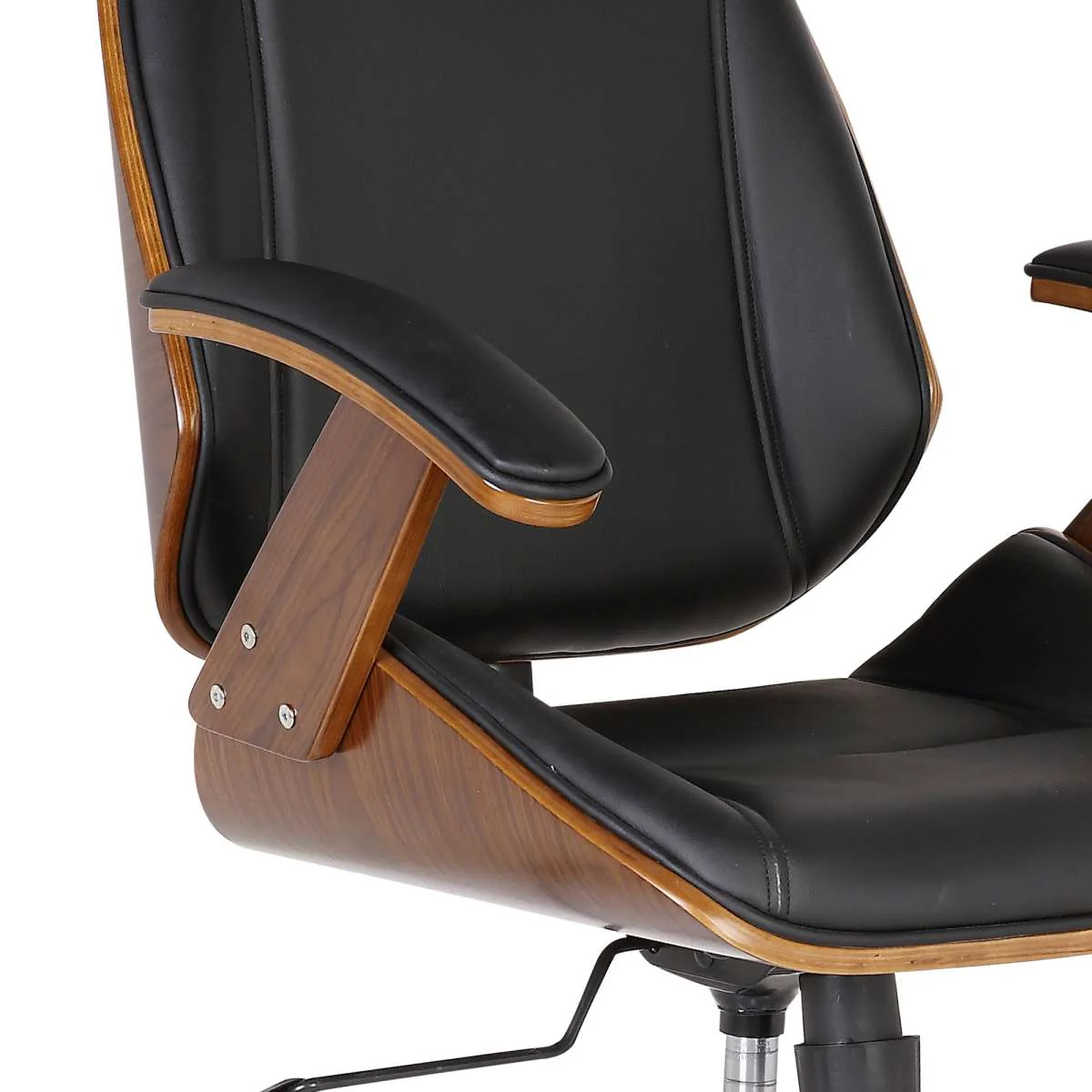 Century Office Chair with Multifunctional Mechanism in Chrome finish with Black Faux Leather and Walnut Veneer Back By Armen Living - Image 4