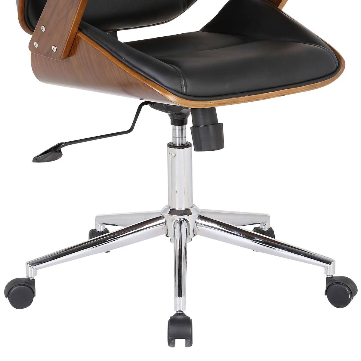 Century Office Chair with Multifunctional Mechanism in Chrome finish with Black Faux Leather and Walnut Veneer Back By Armen Living - Image 5