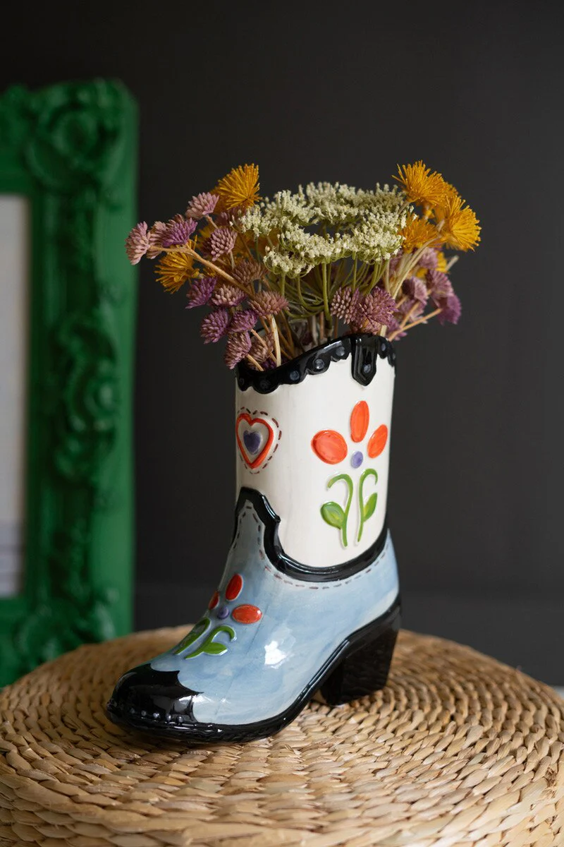 Ceramic Cowboy Boot Vase By Kalalou - Image 2