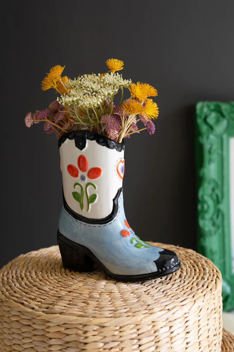 Ceramic Cowboy Boot Vase (Min 2) By Kalalou - Image 2
