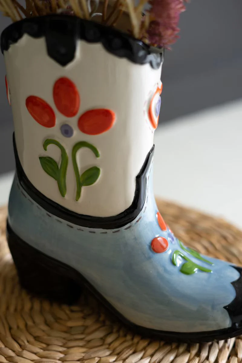 Ceramic Cowboy Boot Vase (Min 2) By Kalalou - Image 3