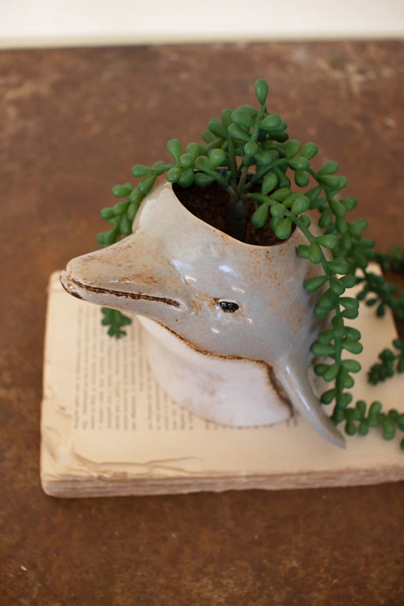 Ceramic Dolphin Planter (Min 2) By Kalalou - Image 2