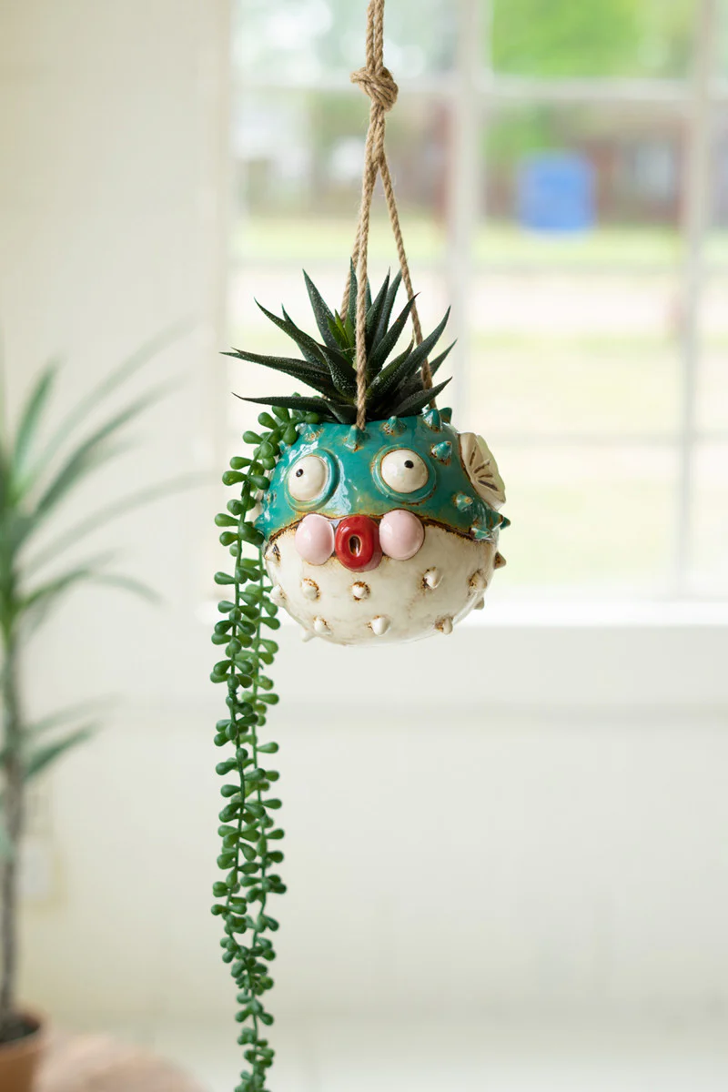 Ceramic Hanging Blowfish Planter By Kalalou - Image 4