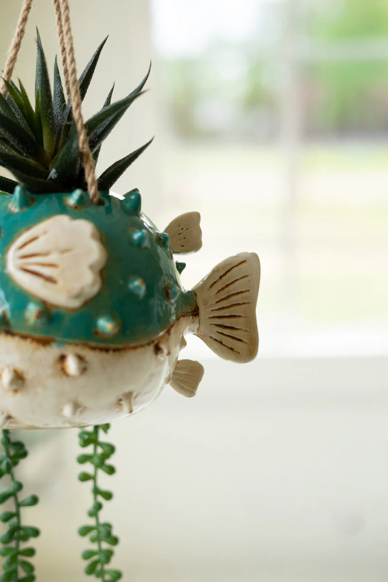 Ceramic Hanging Blowfish Planter (Min 2) By Kalalou - Image 3