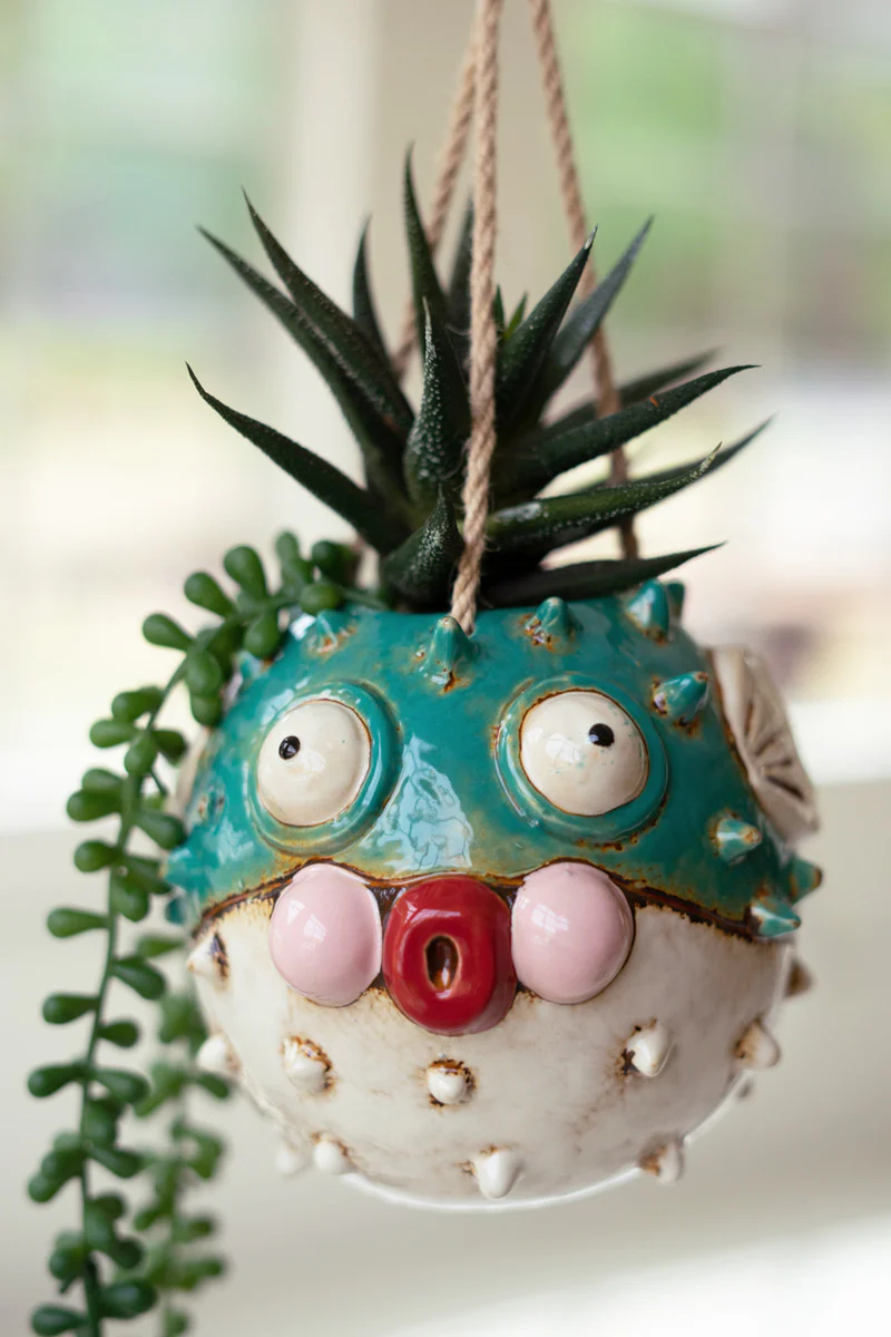 Ceramic Hanging Blowfish Planter (Min 2) By Kalalou - Image 4