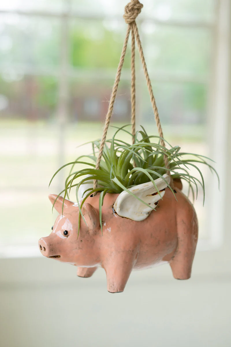 Ceramic Hanging Flying Pig Planter By Kalalou - Image 3