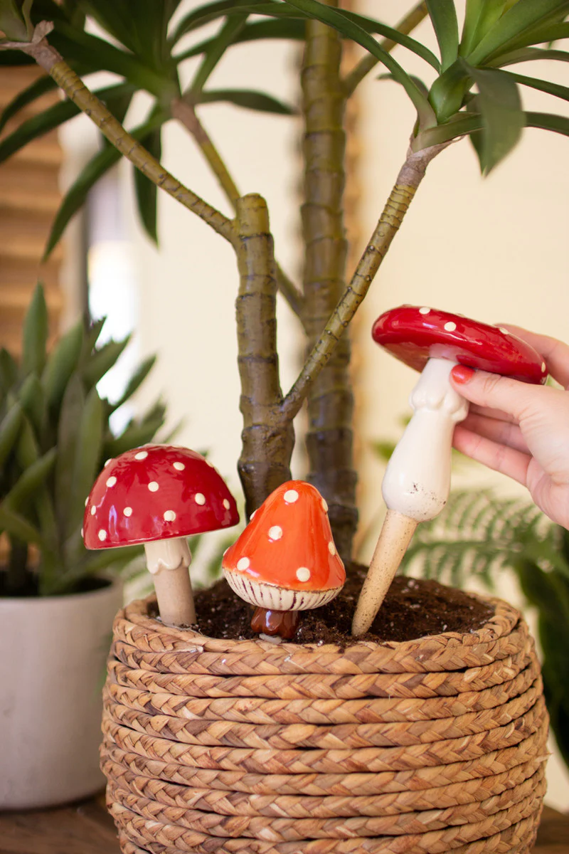 Ceramic Mushroom Plant Sticks Set Of 3 By Kalalou - Image 4