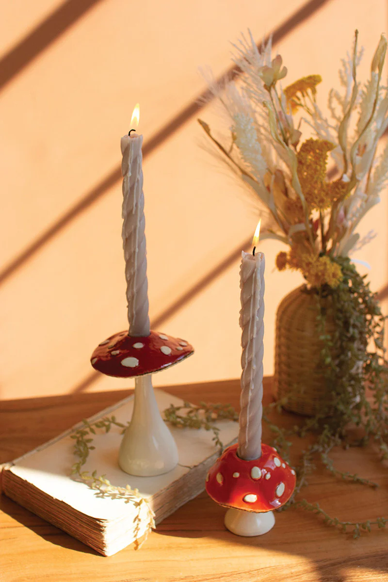 Ceramic Mushroom Taper Holders (Min 2) Set Of 2 By Kalalou - Image 2