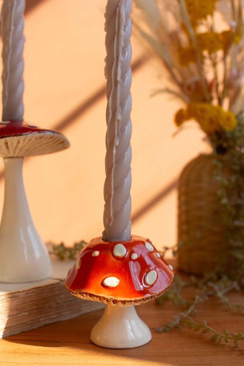Ceramic Mushroom Taper Holders (Min 2) Set Of 2 By Kalalou - Image 3