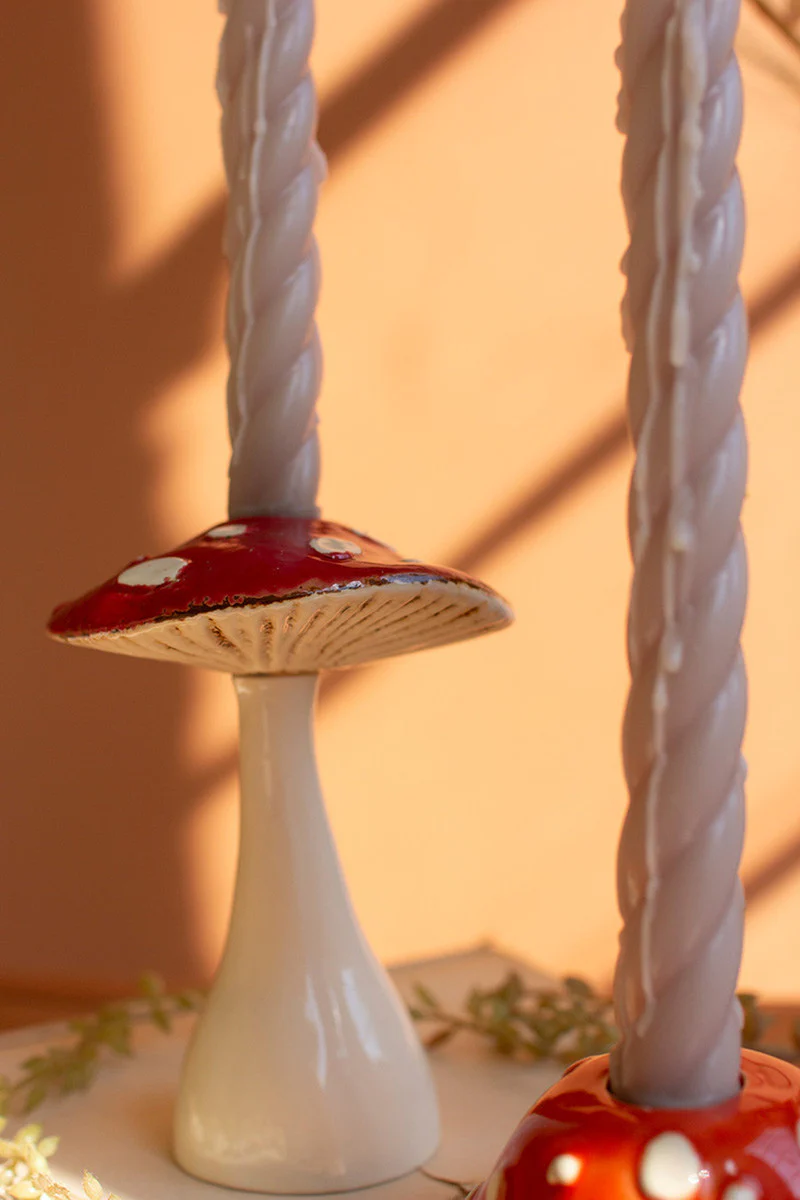 Ceramic Mushroom Taper Holders (Min 2) Set Of 2 By Kalalou - Image 4