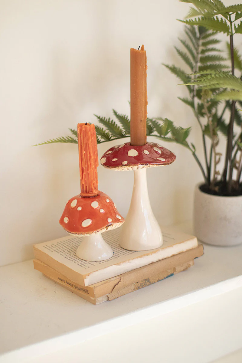 Ceramic Mushroom Taper Holders (Min 2) Set Of 2 By Kalalou - Image 5