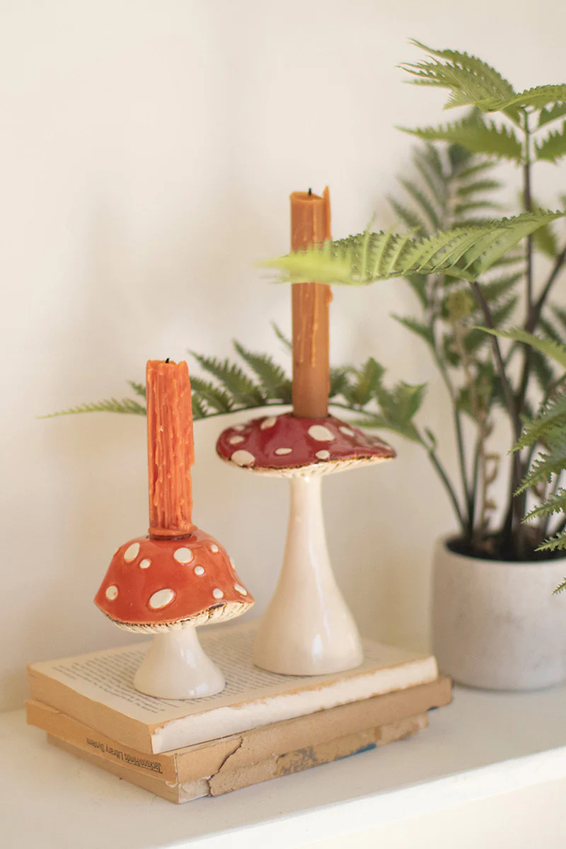 Ceramic Mushroom Taper Holders (Min 2) Set Of 2 By Kalalou - Image 6