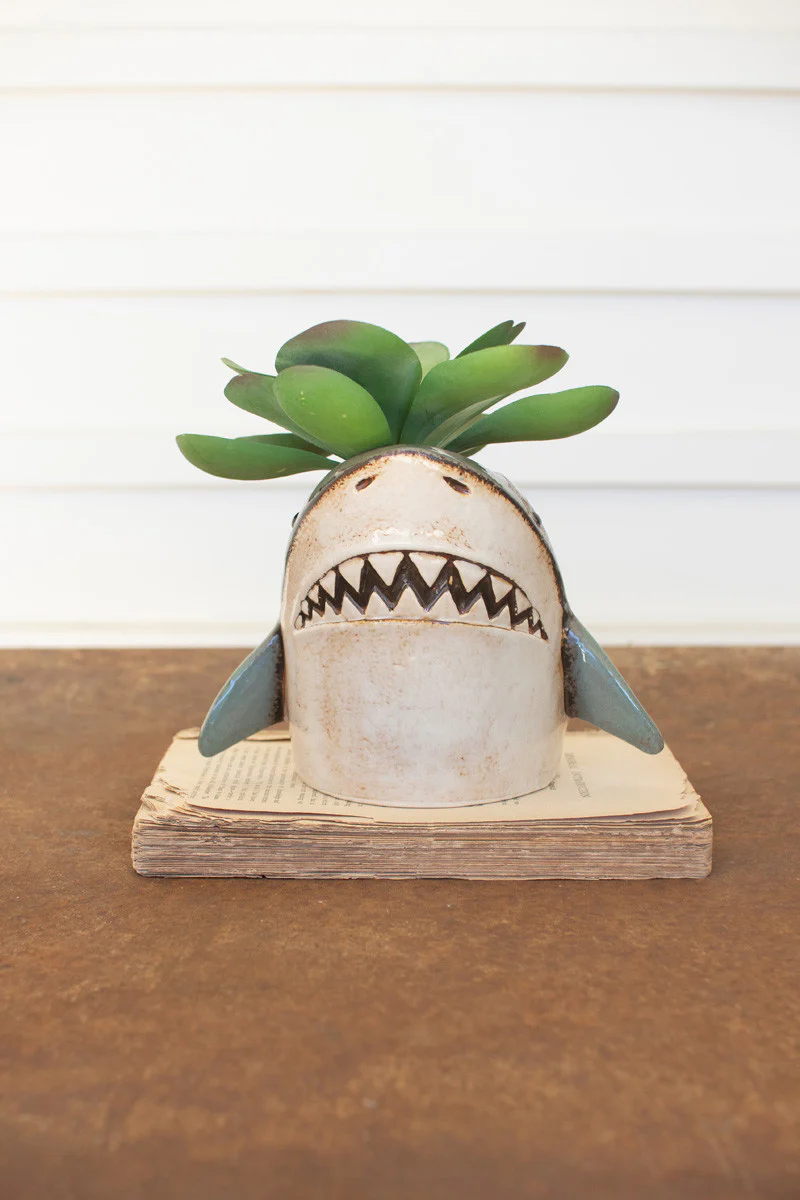 Ceramic Shark Planter (Min 2) By Kalalou - Image 2