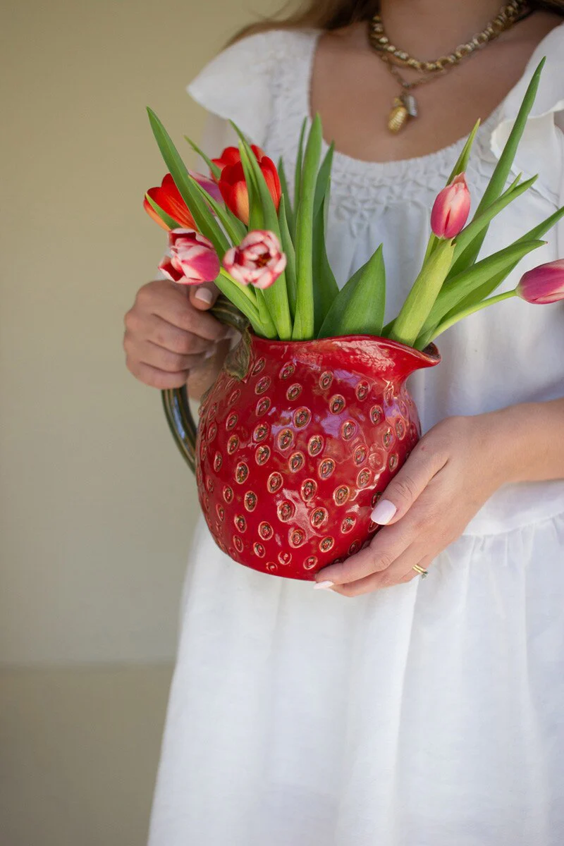 Ceramic Strawberry Pitcher (Min 2) By Kalalou - Image 3