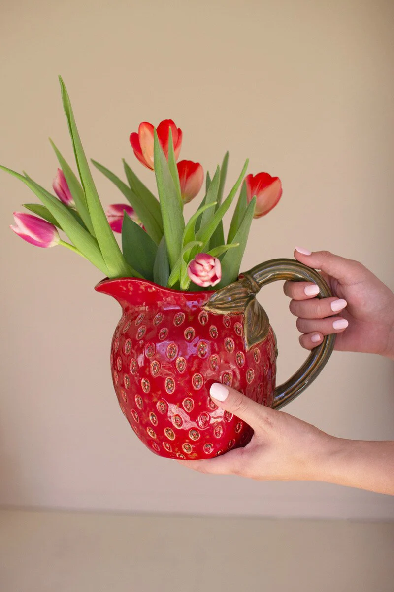 Ceramic Strawberry Pitcher (Min 2) By Kalalou - Image 4